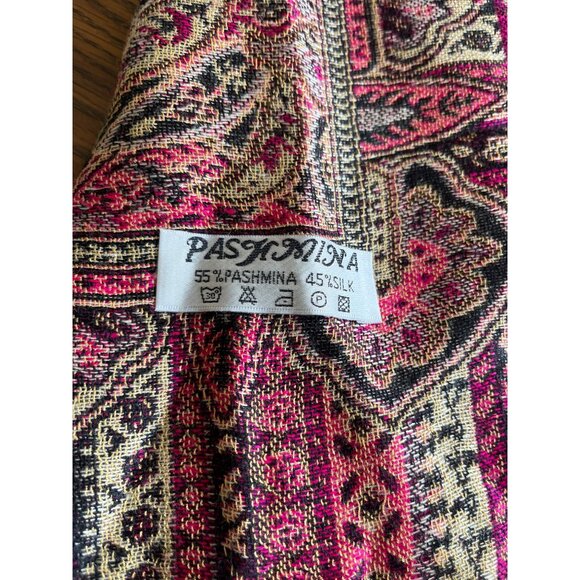 Pashmina pink tan black paisley blanket scarf with fringe 26”x78” - Picture 6 of 6
